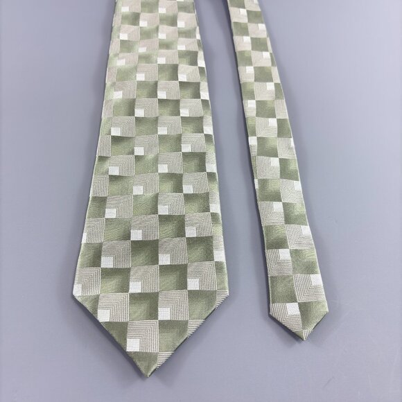 Joseph & Feiss International Green / Cream Geometric Men's Tie 4" x 61" - Picture 2 of 3